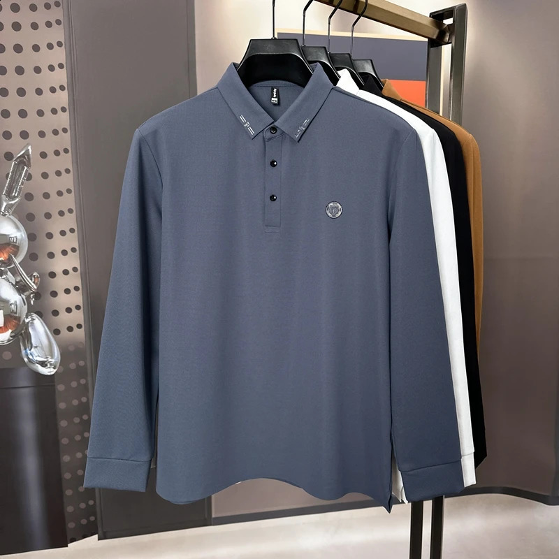 Mens Polo Shirt High End Quality Lapel Embroidered Printed Long Sleeved Korean Autumn Fashion Trend Base Men Clothing 240820