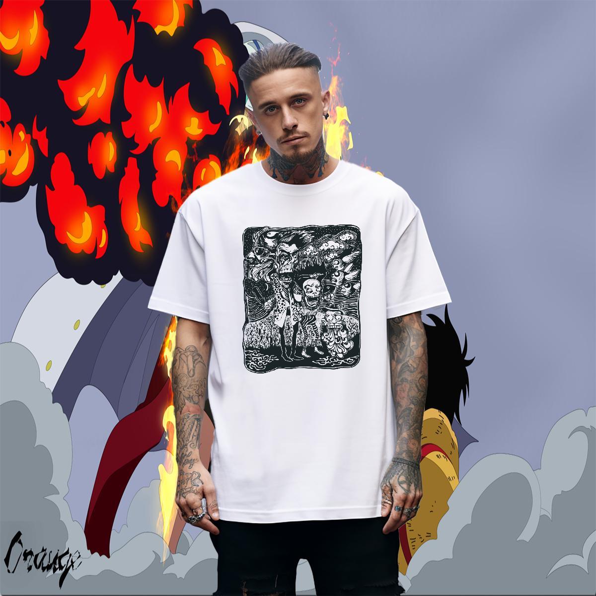 Fashion Casual scary Men Tshirts 230g Pure Cotton Mens T Shirts Plus Size Cartoon Hip Hop Street Short Sleeve O-Neck Cool Design Polos