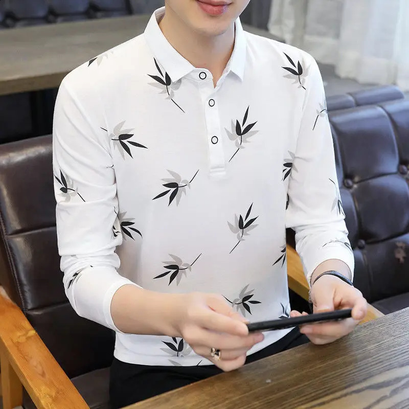 Stylish Button Printed All-match Polo Shirts Mens Clothing Autumn Loose Casual Pullovers Long Sleeve Korean Tee Shirt 240820
