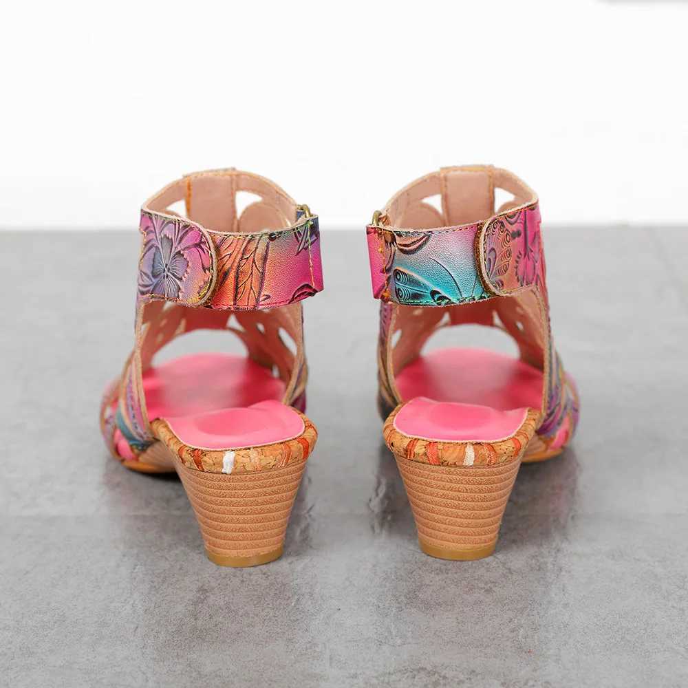 Vicconfy 2024 Ethnic Style Head Layer Cowhide Leather Vintage Casual Womens Sandals CL240806