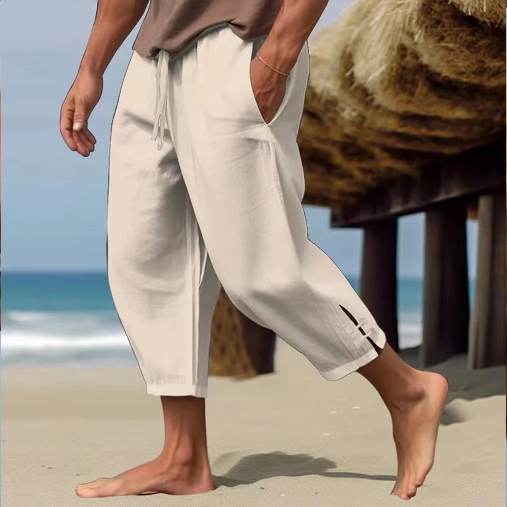 Beach Pants for Man Summer Holiday Classic Solid Elastic Waist Trousers Streetwear Fashion Mens Clothing M3XL 240820