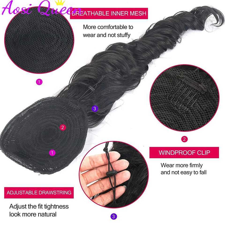 Synthetic ponytail with long curly hair large wavy brushed ponytail long hair high-temperature silk ponytail W240817