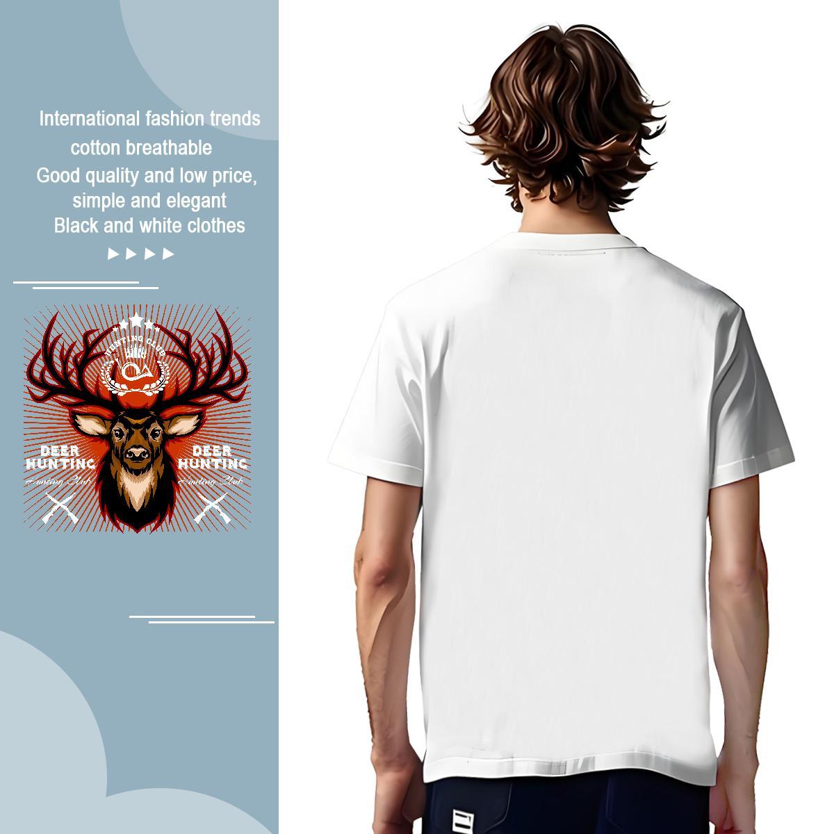 Loose Fit Man T Shirts deer Breathable Crew Neck Street Wear White Plus Size 100% Cotton 230g Men Tshirts New Arrival Polos