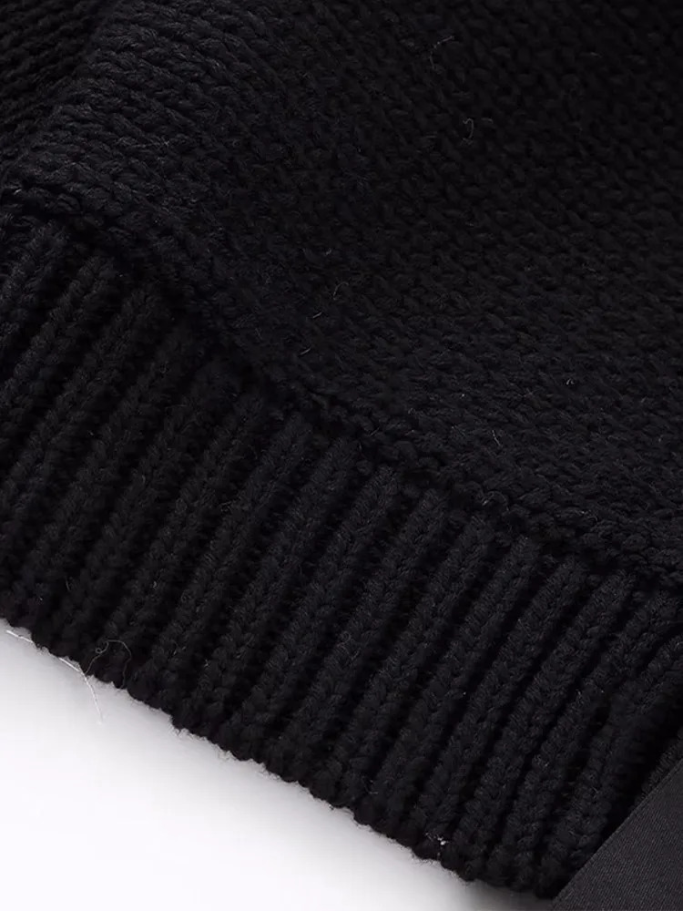Elegant bow pearl womens cardigan long sleeved Vneck loose fitting slit spring fashion black soft 240819