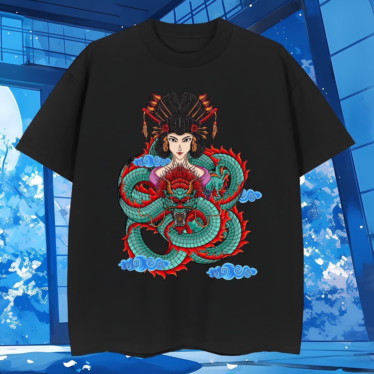 Men T Shirts 100% Cotton 230g dragon Casual Daily Wear Breathable Short Sleeve Anime Print Men Tees Stylist Wholesale Tops Tees
