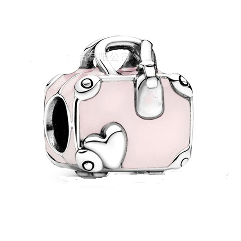 Hot Selling Best Quality Silver 100pcs / Lot Mixed European Charms Beads Pink Five Petals Flower Heart Handbag Fit Bracelet Snake safety chain DIY Cha