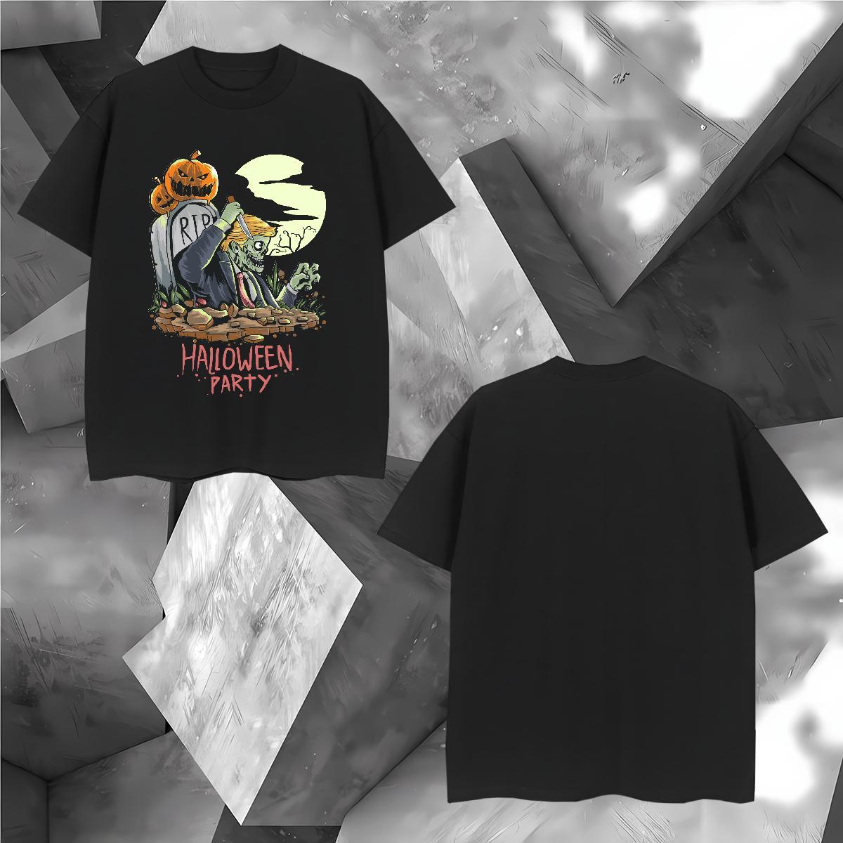Loose T-Shirts halloween Breathable Crew Neck Street Casual Oversized 230g Pure Cotton Men Tops Tees New Designer Polos
