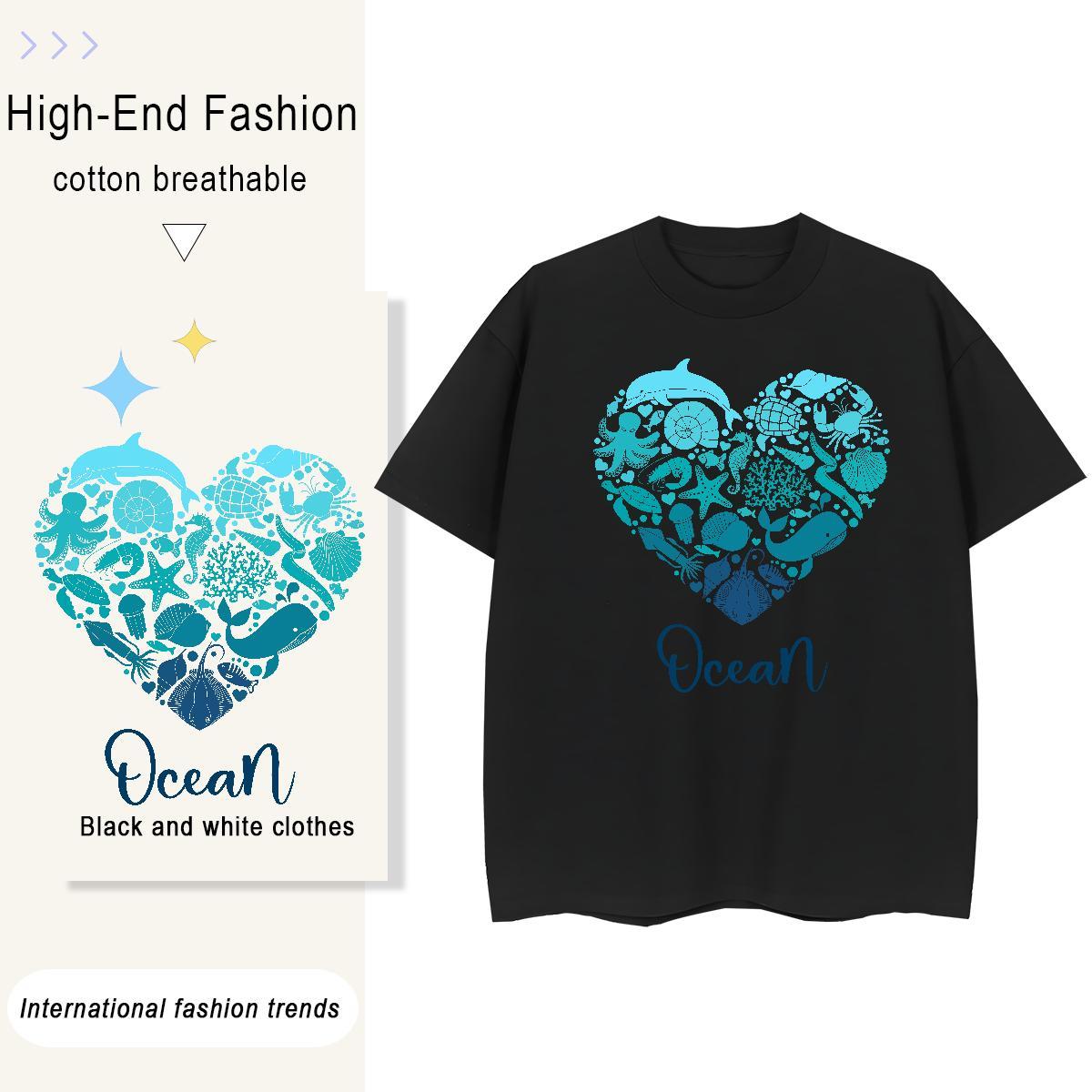 Casual New Men Clothes T-Shirt fish Hip Hop 230g Cotton Tshirts Breathable Short Sleeve Soft Mens T Shirts DIY Logo Oversized