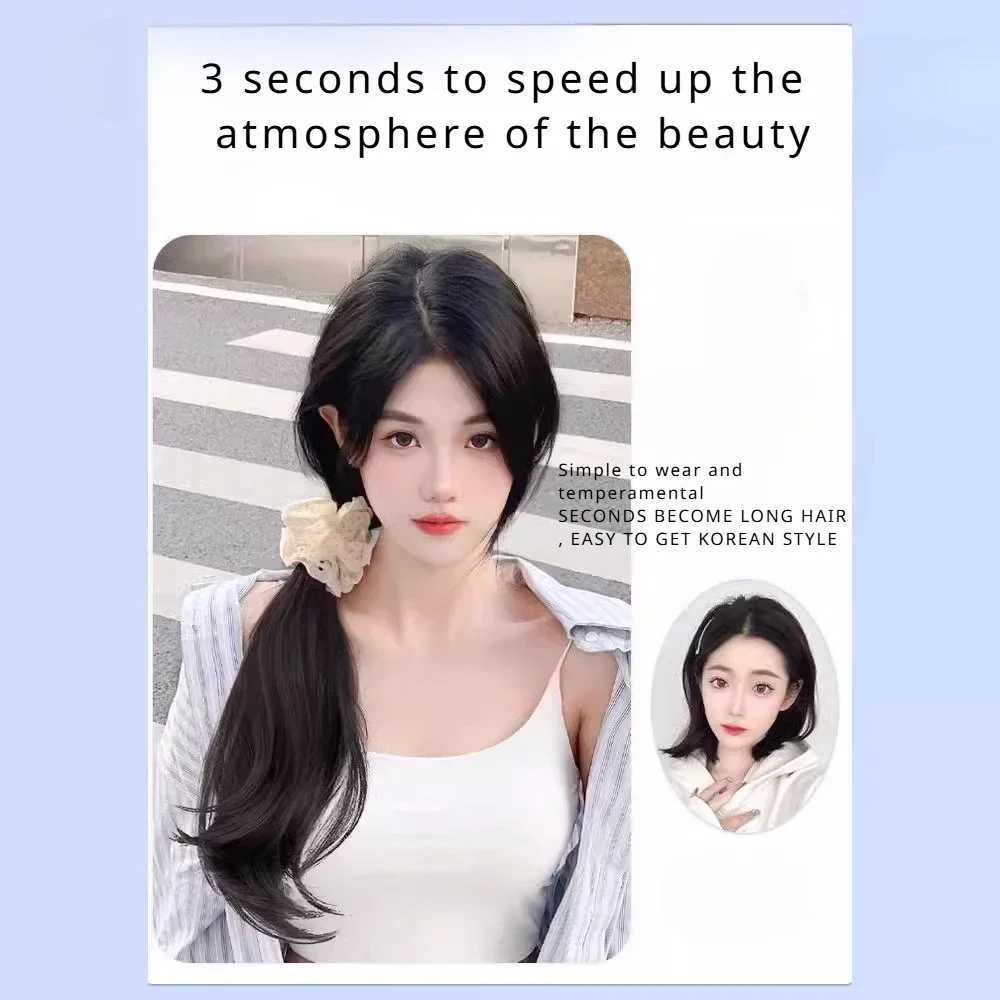 Womens lace ponytail imitation hair side tie high and low ponytail new lace side hair tie style pear roll W240817