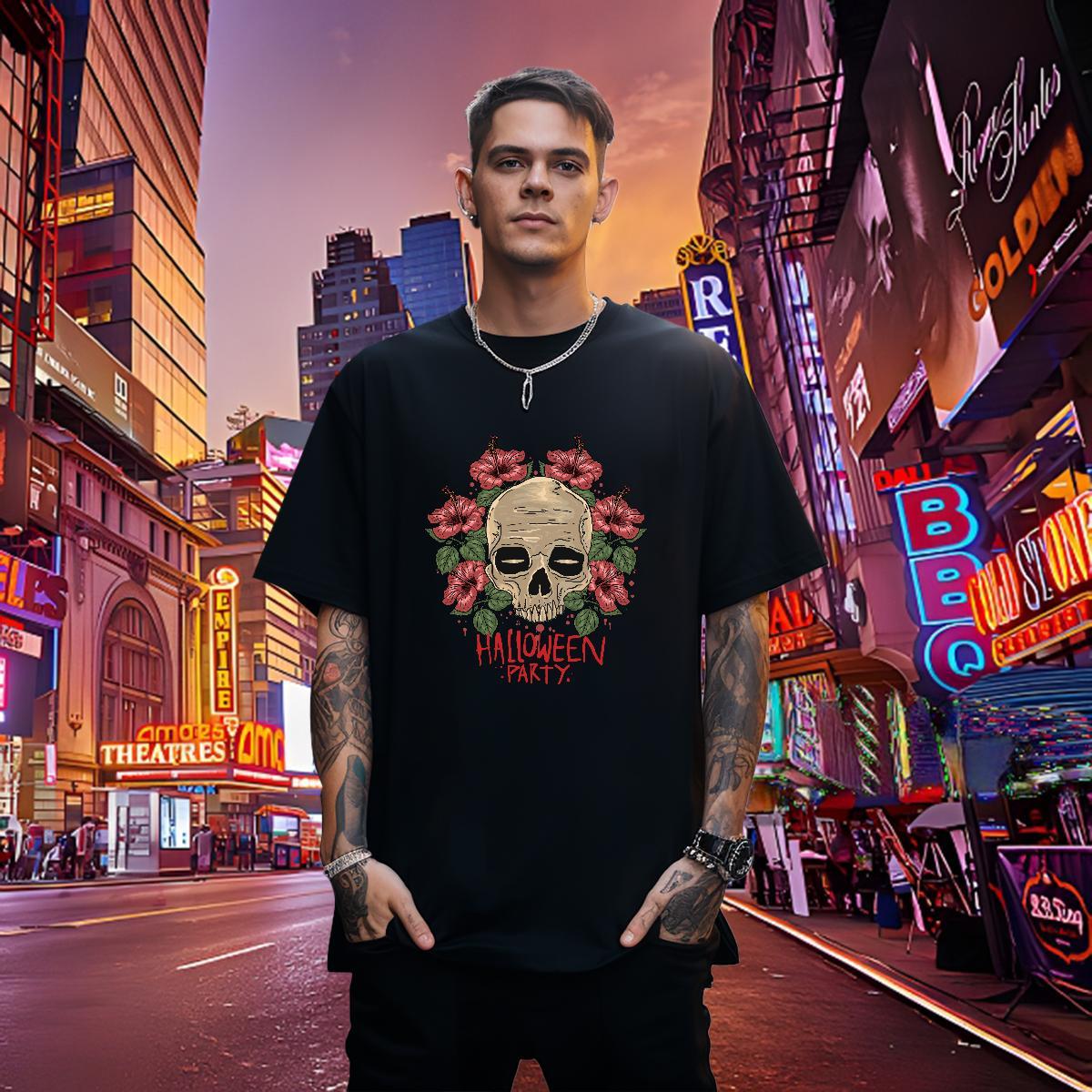 Unisex T shirt skull Round Neck Short Sleeve Summer Casual Cartoon Print 100% Cotton 230g Tshirt for Man Woman 2024 Summer Tees