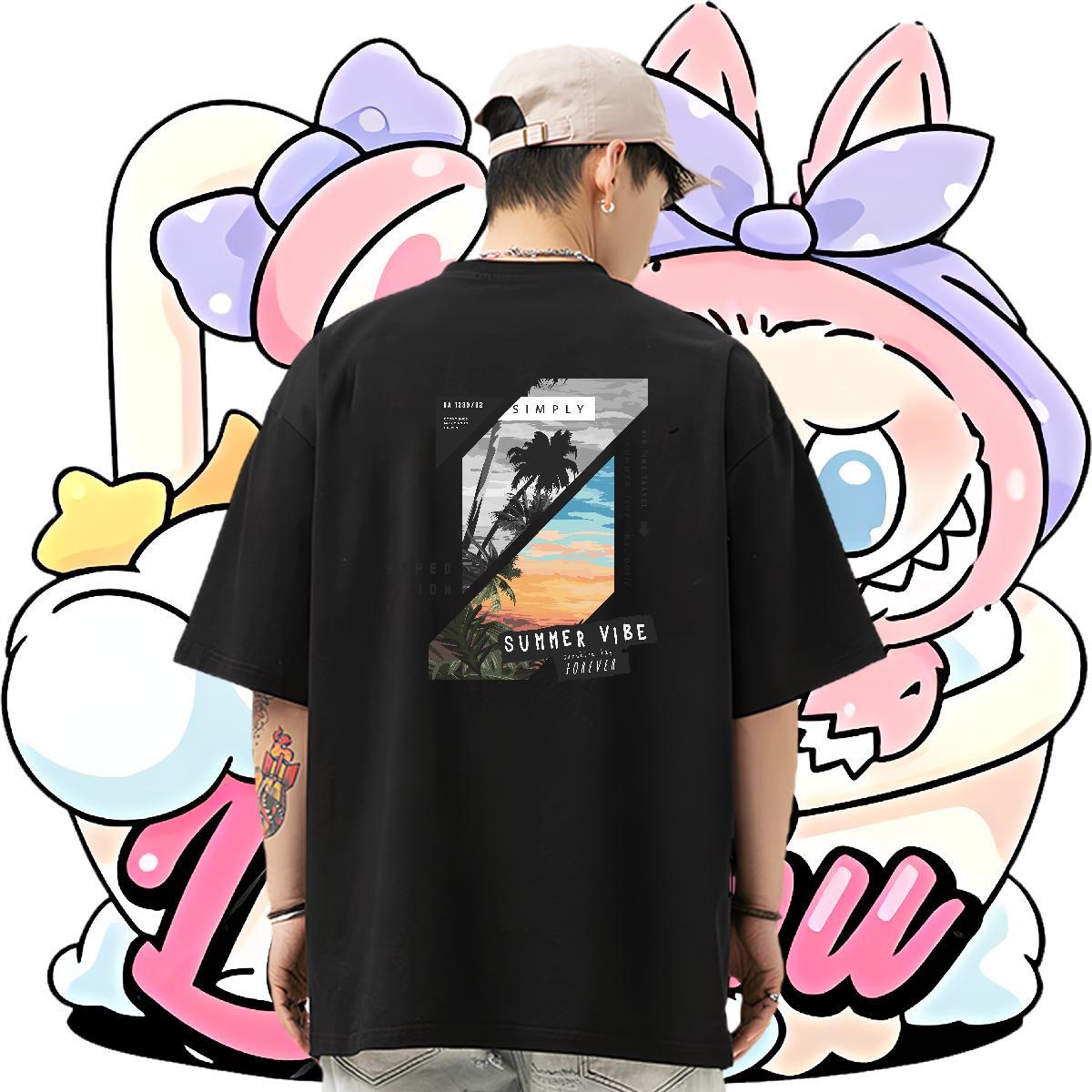 Custom Couples T Shirts tree Street Casual 230g Cotton Clothes Breathable Loose Mens T Shirts Graphic
