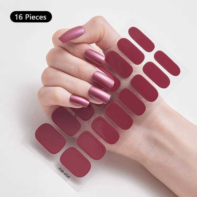 Metal Effect Red Full Cover Nail Stickers Patch Adhesive Floristic Mirror Nail Polish Strips DIY Press on Nail Art ManicureXJ240815