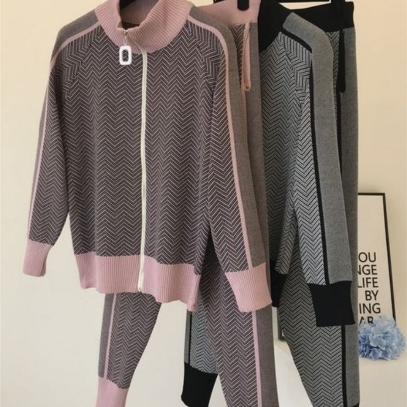 Tracksuit Women Zipper Knitted Cardigans Sweaters Pants Sets Ladies Fashion Casual 2 Piece Costumes Outfit Y476 240819