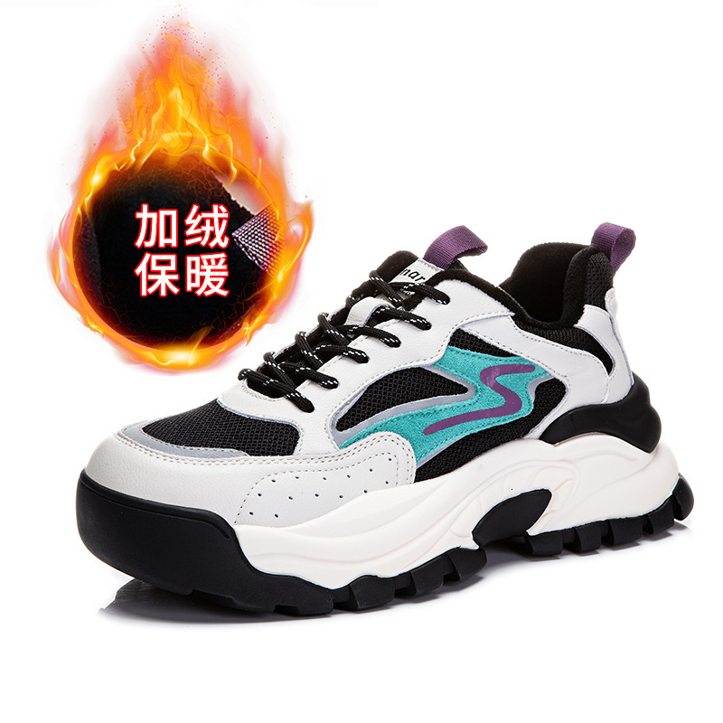 Ddmysports Absorbing Film Genuine Leather Dad Women Winter New Thick Sole Plush Sports Shoes For S Casual And Versatile Running Shoe Trend OUTDOOR