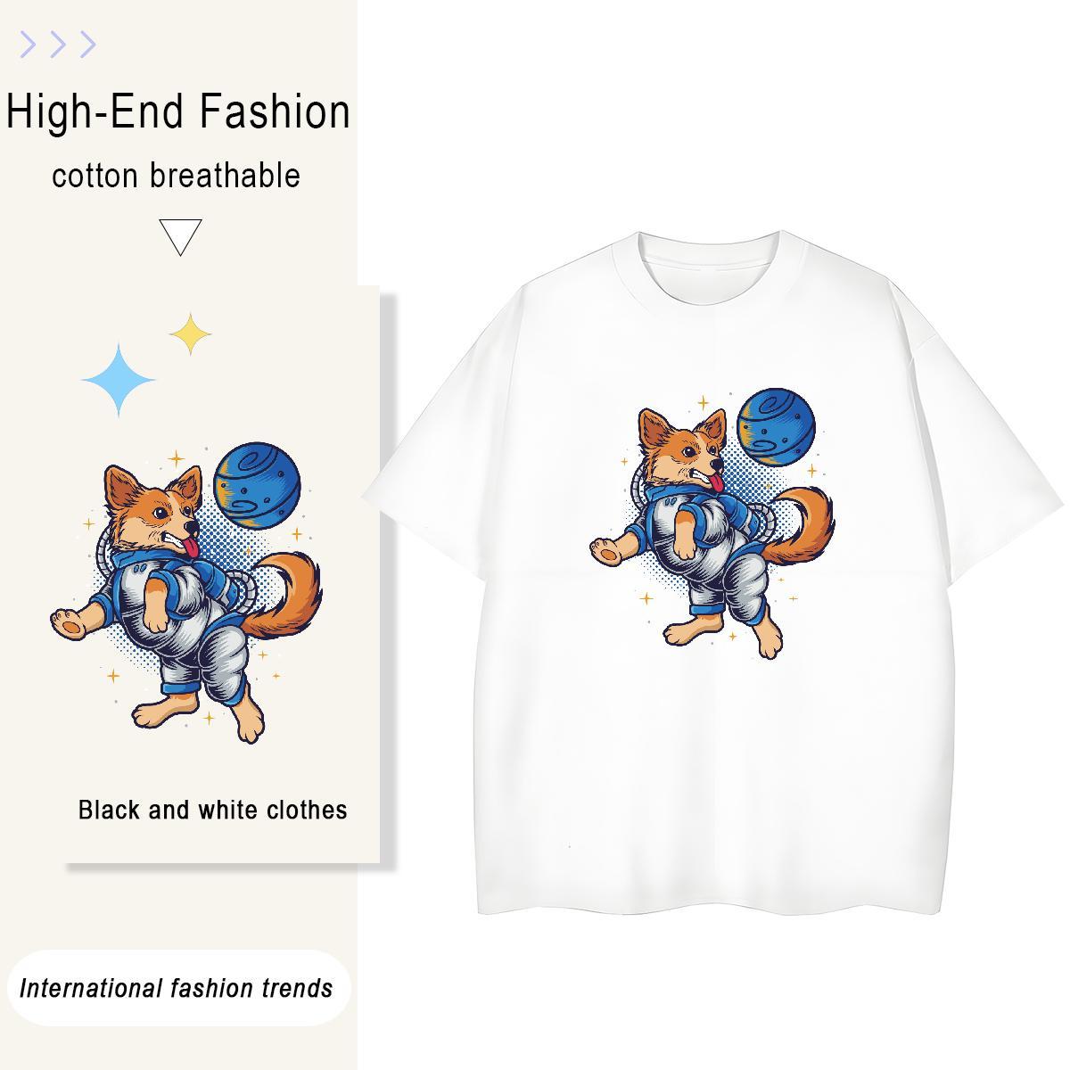 2024 Summer Men Tshirts dog Beach 230g Pure Cotton Tops Tees Breathable Crew Neck Wholesale Men T Shirts Anime