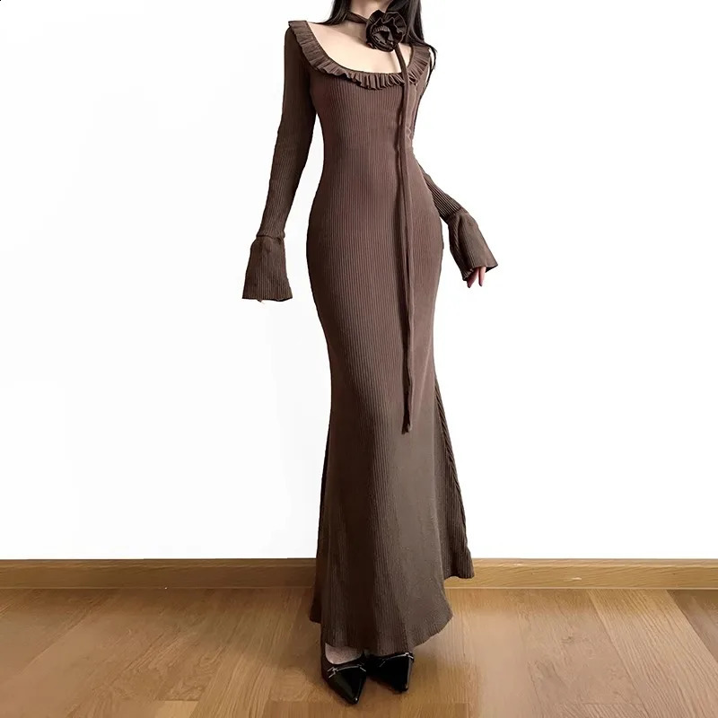 Retro Knitted Dress For Women In Autumn And Winter With A High End Look And A Fishtail Wrapped Butt Skirt 240819
