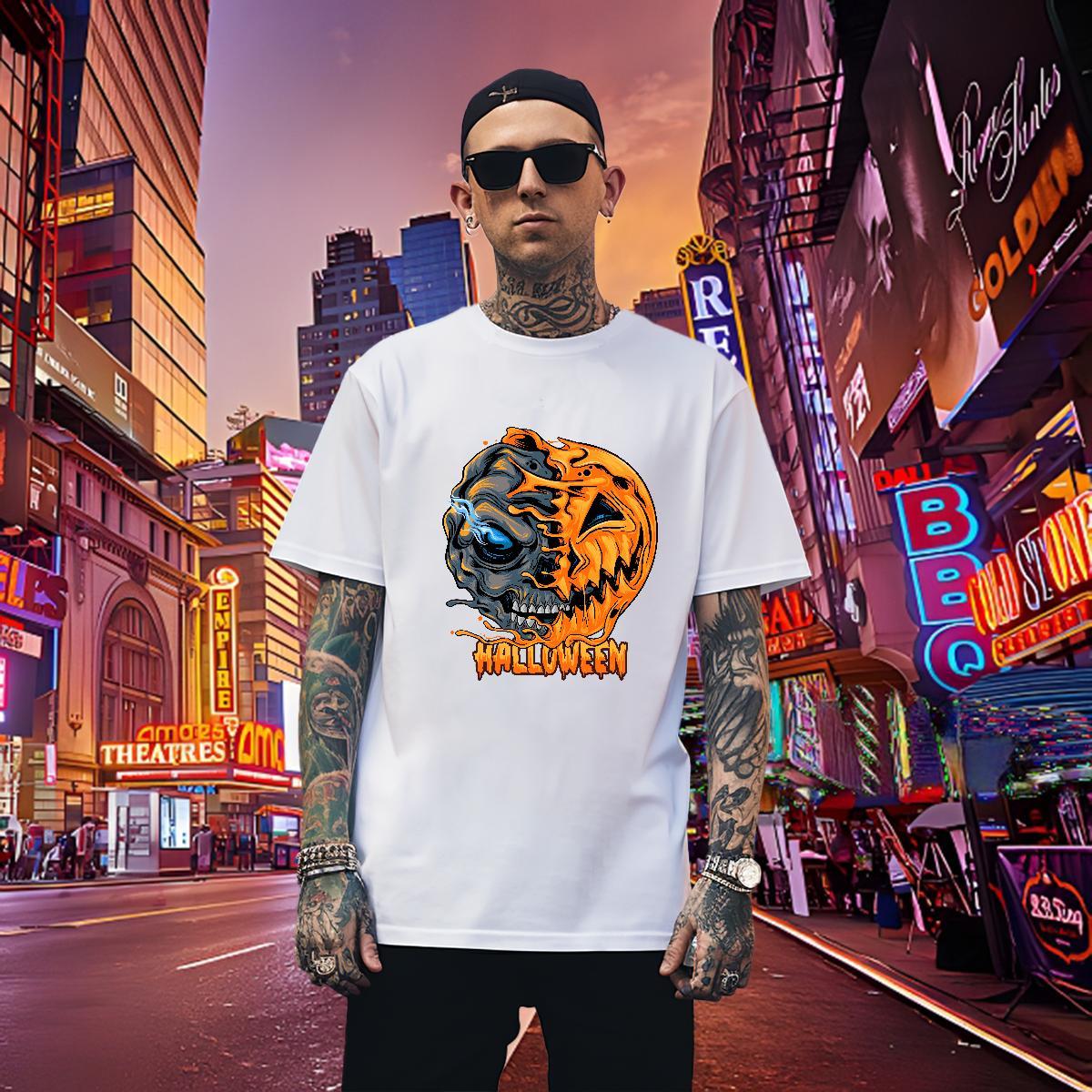 Wholesale Man T Shirts pumpkin O Neck Short Sleeves Hip Hop Street Asian Size 230g Pure Cotton Mens Tshirts Brand Tee Shirt