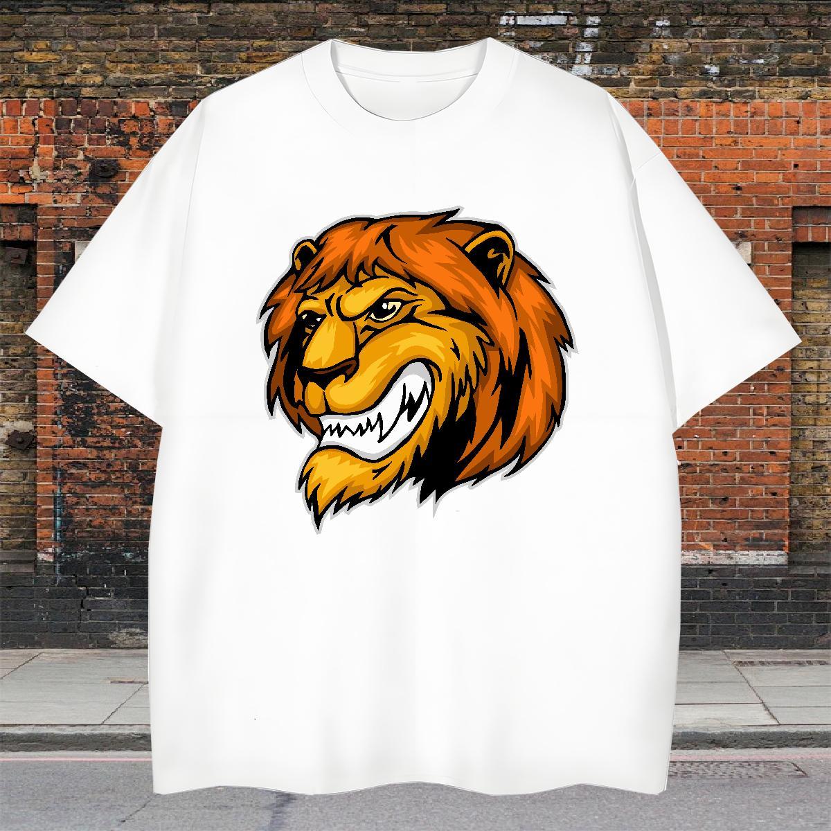 Cool Men T Shirts lion Breathable Short Sleeve Street Black White 230g 100% Cotton Men Tops Tees Custom Polos