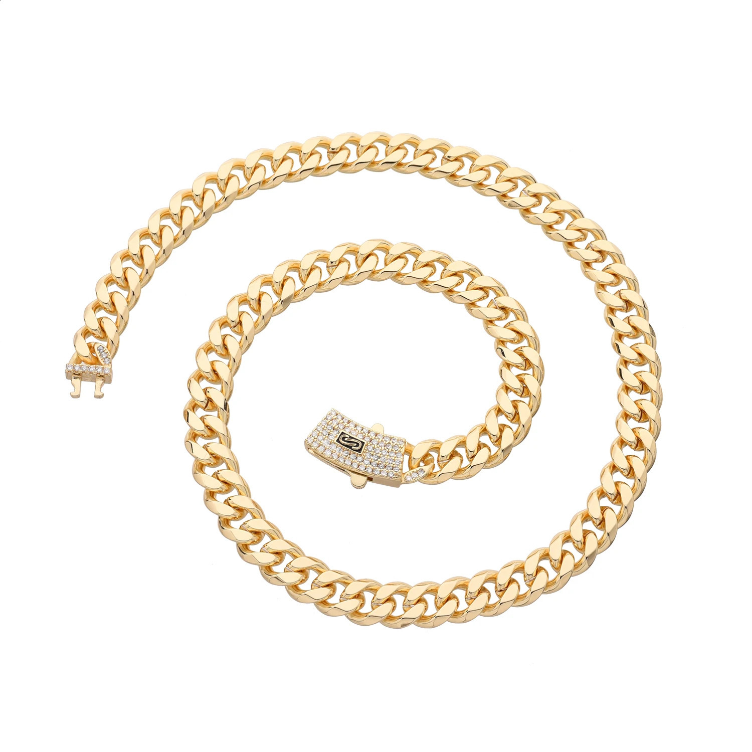 Monaco Long Lock Rectangular Zircon Set Cube Necklace Ice Crystal Small Chain Hip Hop Stone Jewelry 240812