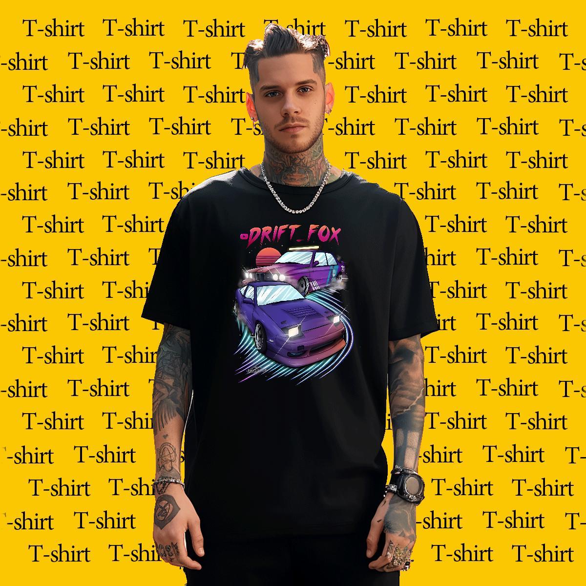 Loose car 230g 100% Cotton Men Tshirts Beach Breathable Short Sleeve T-Shirts for Men 2024 New Anime Clothings