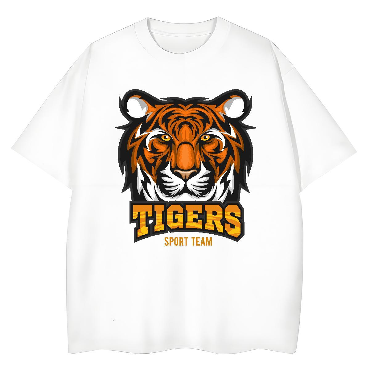 Loose Fit T shirt tiger Breathable Short Sleeve Sports Casual Skull 230g 100% Cotton Mens Tshirts Custom Tops Shirt