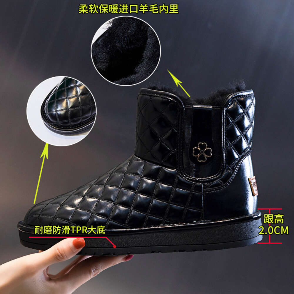 Ddmysports Genuine Wool Boots For Winter New Mid Tube Motorcycle Snow Cotton Waterproof Deep Cut Genuine Leather Women S Shoes Trend OUTDOOR