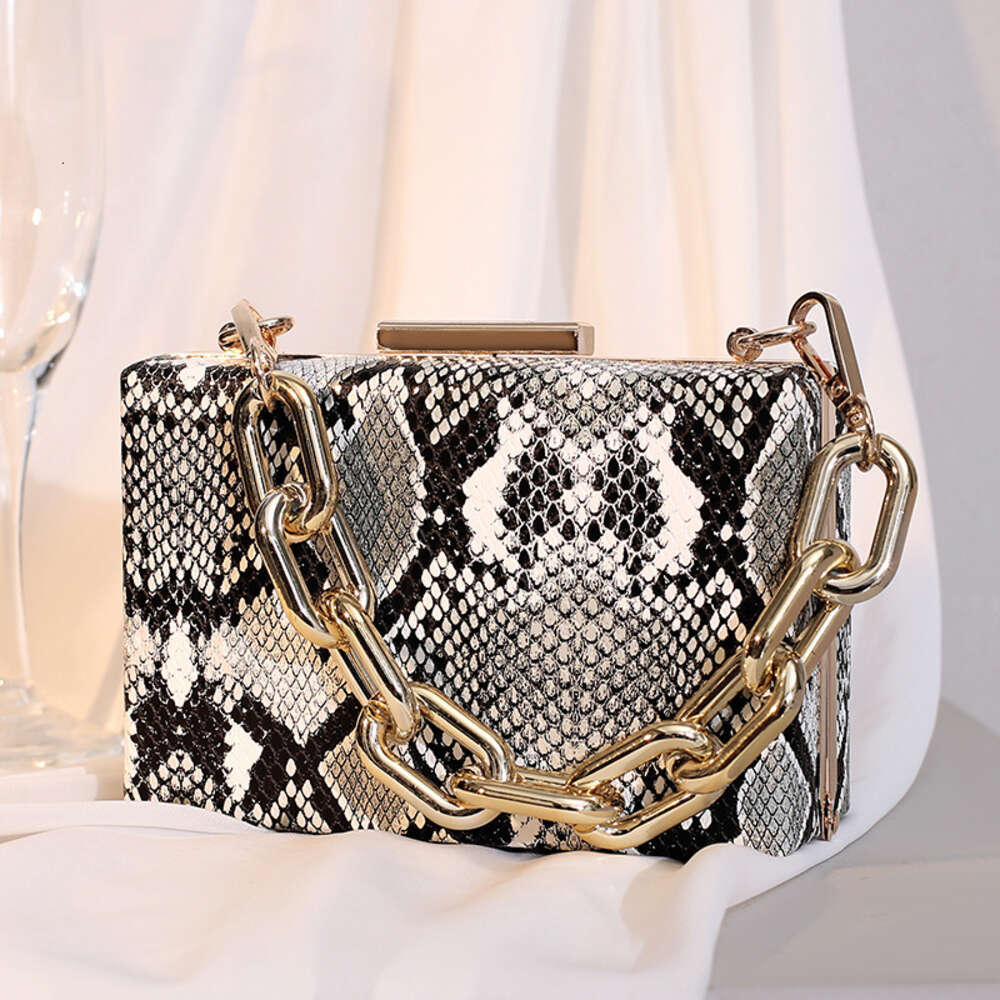 2024 new snake patterned PU leather shoulder women's internet famous acrylic chain box, small square bag, crossbody bag