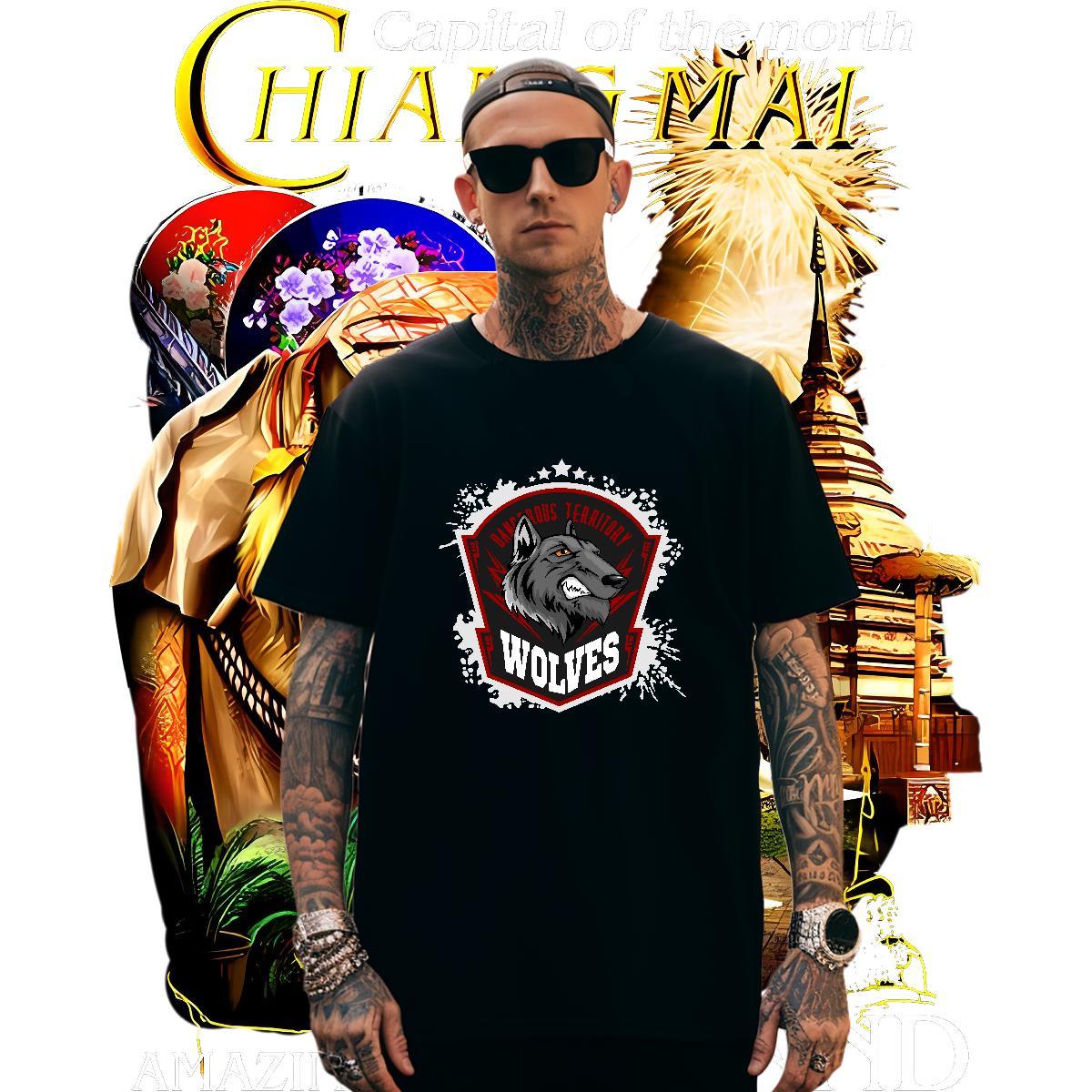 Unisex Man T Shirts wolf O Neck Short Sleeves Summer Casual DIY Printed 230g Cotton Couples T Shirts Fashion Designer Tshirts