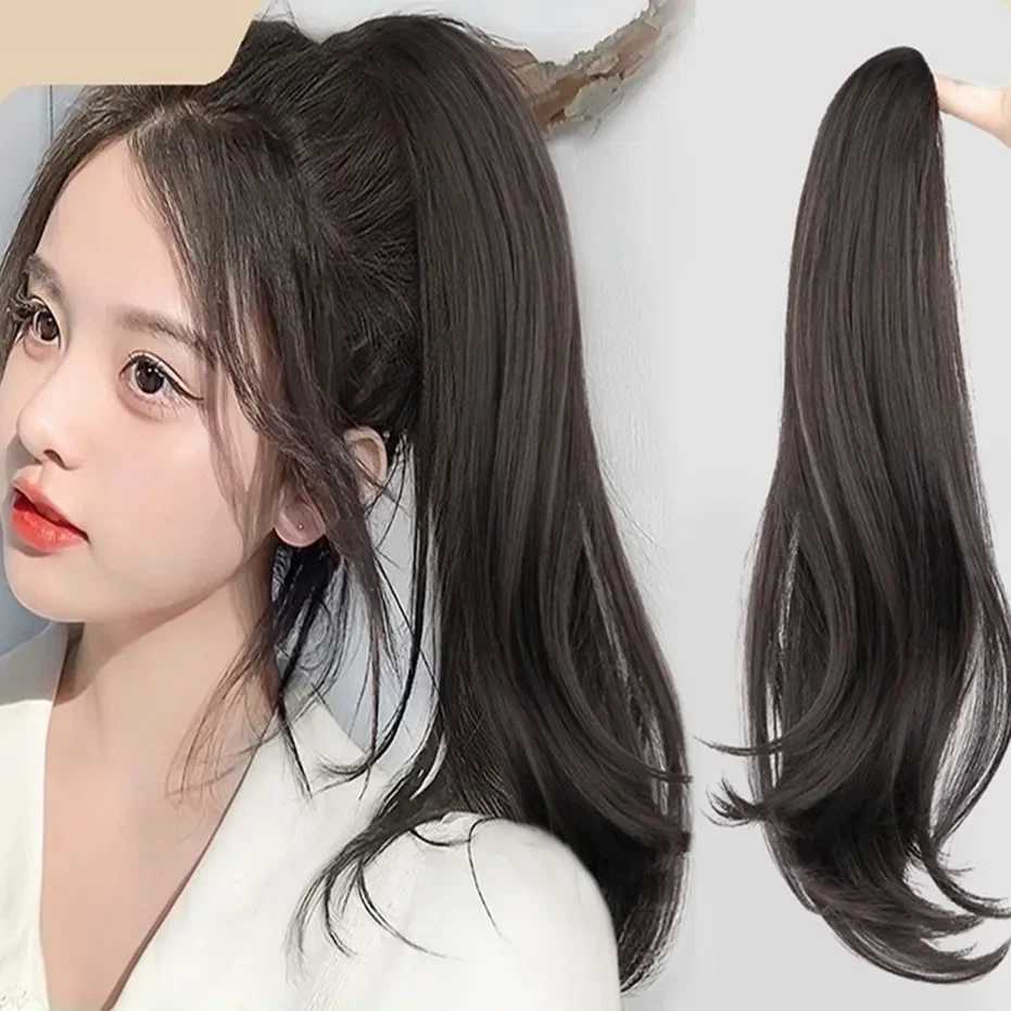 Fashionable and elegant 45cm natural fluffy curly twisted braided high ponytail grab clip wig spicy girl boxing long wave fake ponytail extension W240