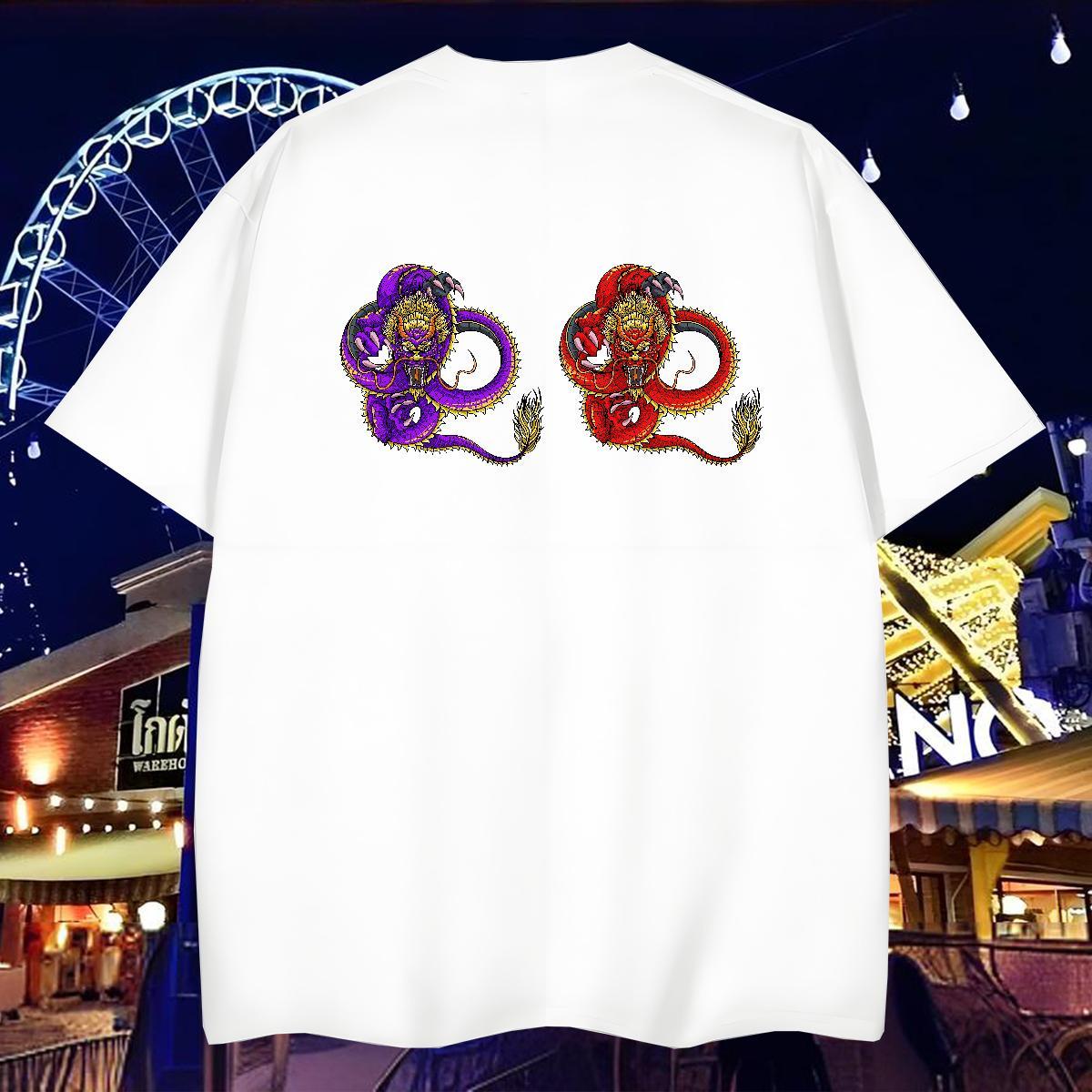 T Shirts Men 100% Cotton 230g fierce High Street Hip Hop Short Sleeve Soft Floral Print Couples T Shirts 2024 New Classic Wear