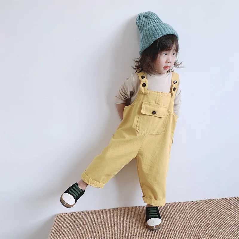 Childrens coated autumn new baby sleeveless jumpsuit for boys and girls solid casual pants with childrens cotton loose pants W240806
