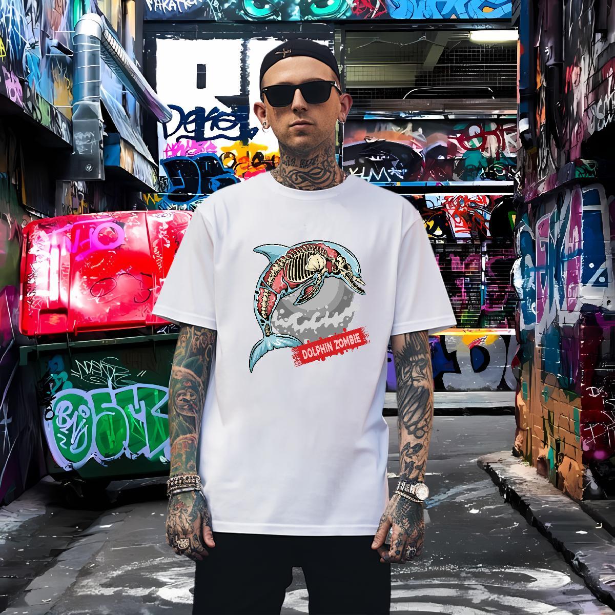 Loose Fit T Shirts Men dolphin Breathable Short Sleeve Street Casual Oversized 230g Cotton Men Tees Stylist Tops