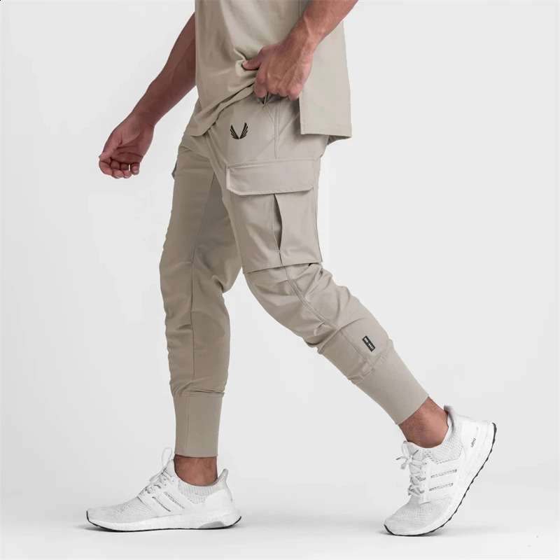 Pocket Mens Cargo Pants Summer Thin Slim Quick-drying Elastic Leggings Running Training Sweatpants Casual Trend Trousers 240820