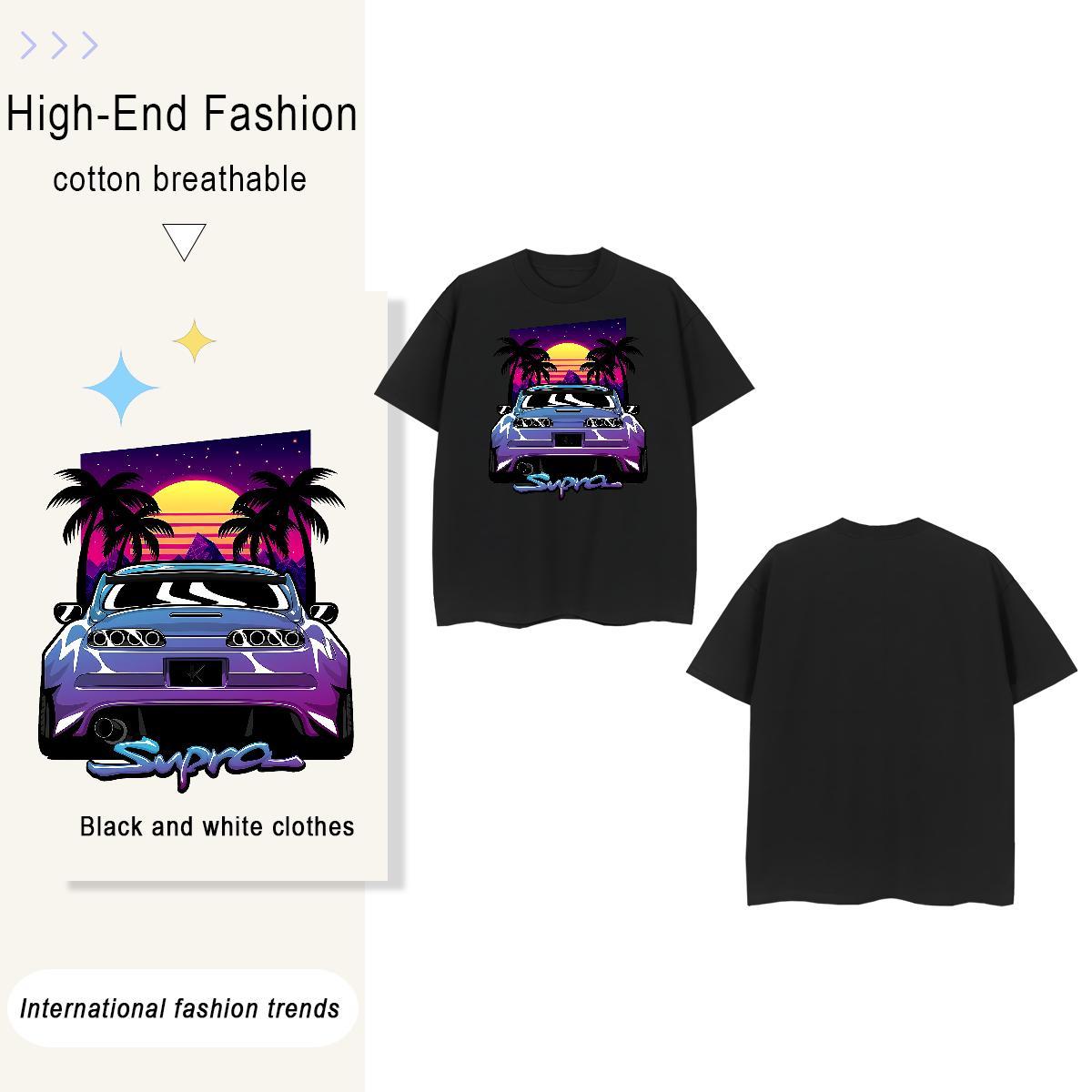 High Quality car 100% Cotton 230g Men Clothes T-Shirt Casual Beach Crew Neck Breathable Mens T Shirts Wholesale Custom Cartoon Top Tees