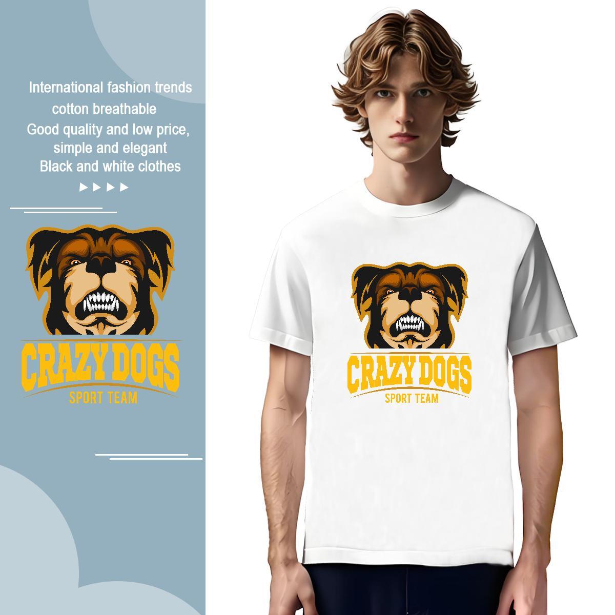 Classic Man T Shirts crazy dog Breathable Crew Neck Casual Daily Wear Cartoon Printing L-4XL 230g Cotton Tshirts 2024 DIY Clothings