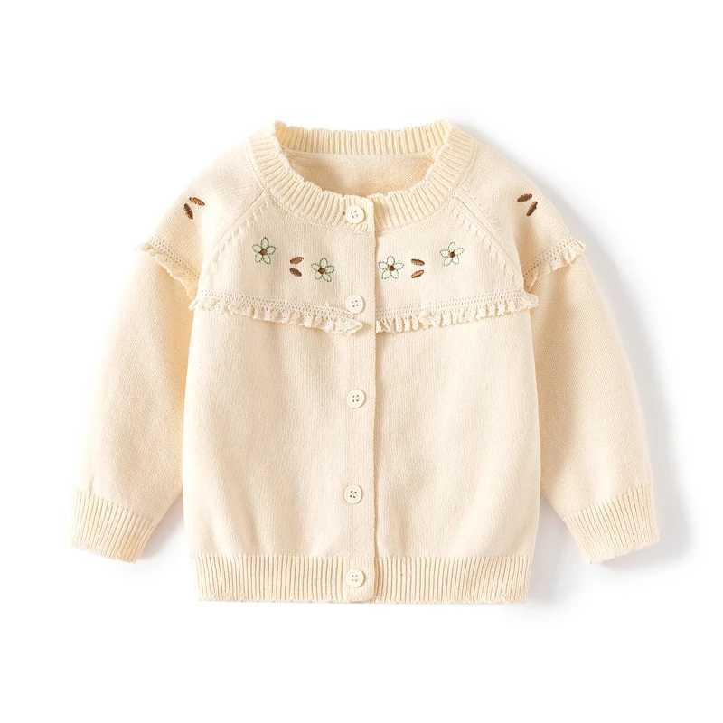 Baby Soft Cotton Floral Embroidery Ruffle Cardigan Kid Coat Sweater Cozy Long-Sleeve Knit Top for Girls Ideal for Spring/FallXJ240819