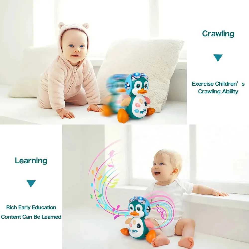 Baby Crawling Toys Musical Penguin Infant Moving Walking Dancing Toys with Light Toddler Interactive Development Tummy Time Gift Y240820
