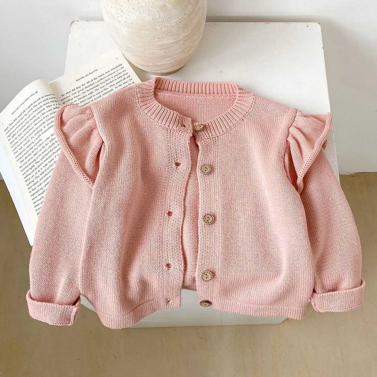 Instagram Autumn/Winter New Womens Fashion Sweater Baby Girl Childrens Coat Flying Sleeves Knitted Cardigan Cotton Versatile SXJ240819