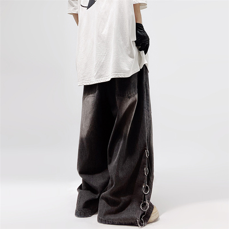American Style Oversized Pocket Retro Baggy Jeans Men Y2k Hip Hop Punk Wide Leg Straight Overalls Black Denim Pants Streetwear