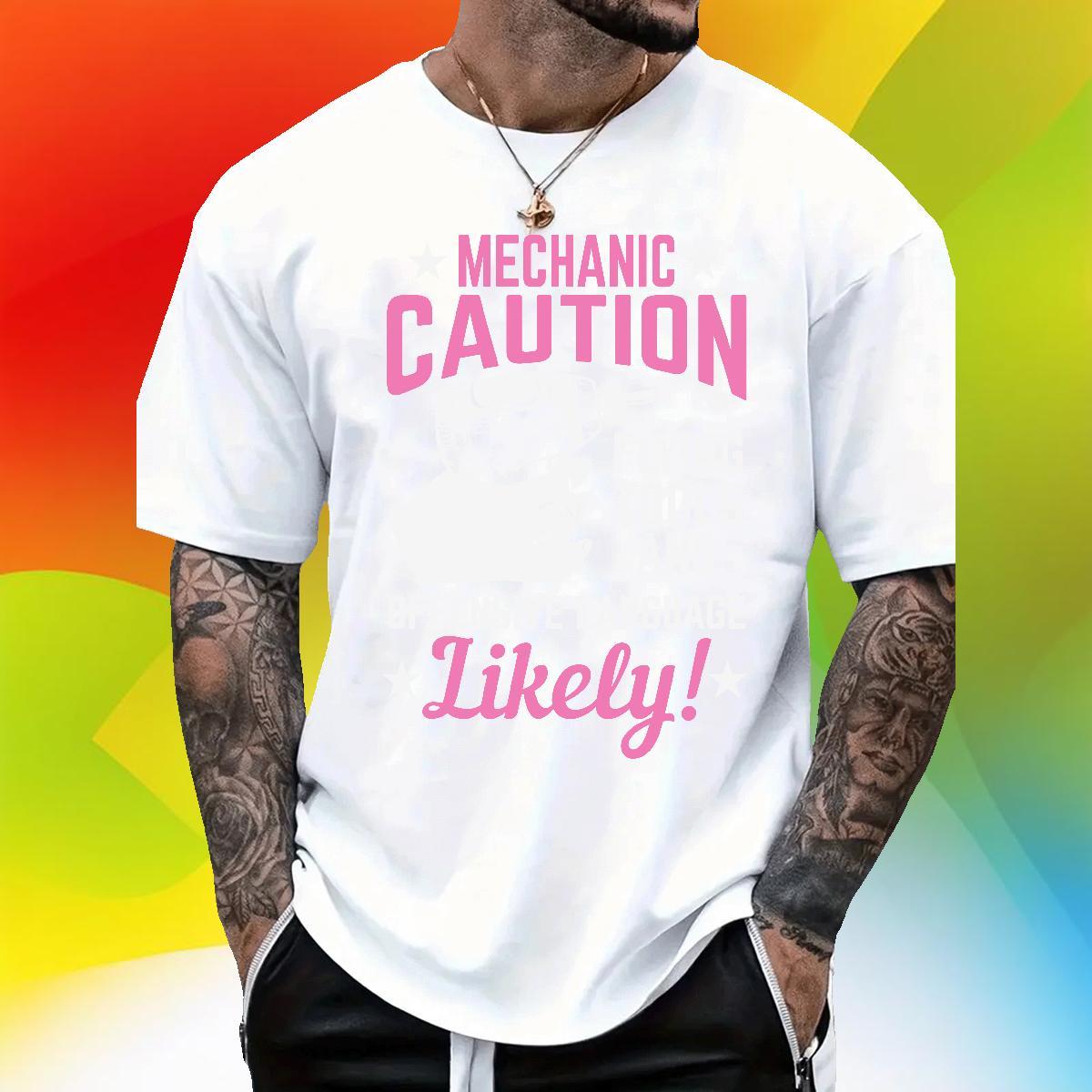 Popular Men Tshirts Hip Hop 230g Cotton Custom Big Size Breathable Short Sleeve mechanic caution Mens T Shirts Classic Casual Tops