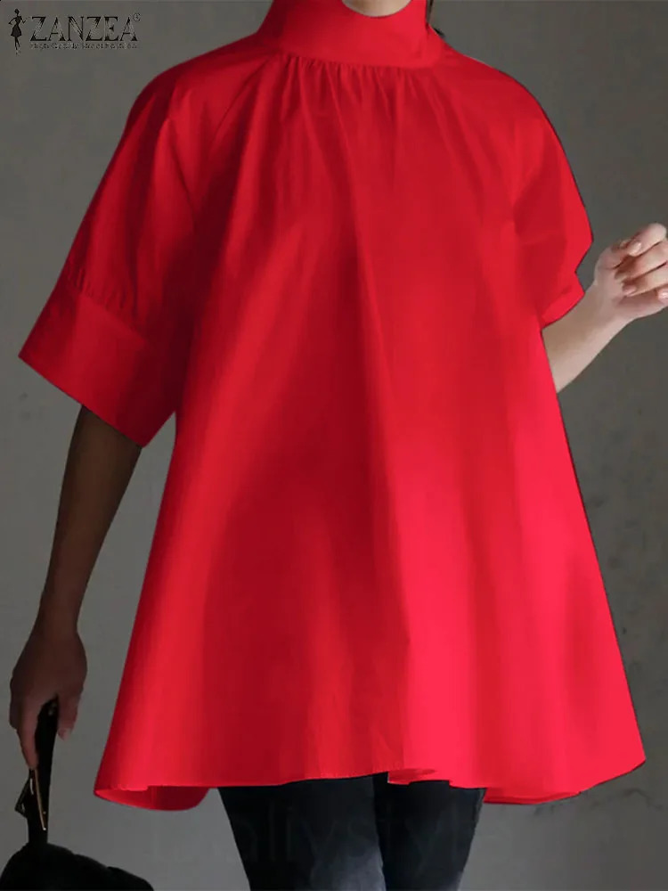 ZANZEA Elegant Womens High Neck Half Sleeve Shirt Summer Casual Loose Shirt Fashion Work OL Top Womens Party Blusas Chemise 240820