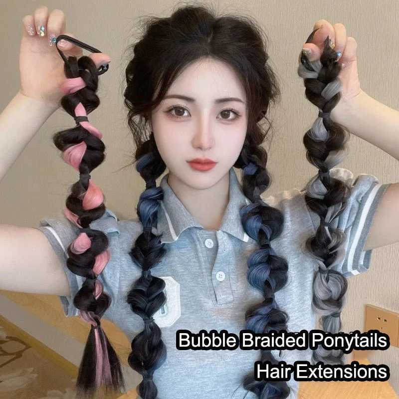 Bubble woven ponytail hair extension synthetic braided wig with elastic hair and hair suitable for girls W240817
