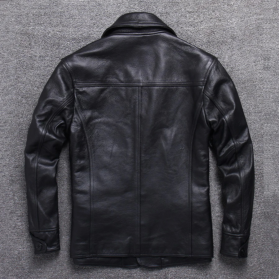 Long Jacket Men Genuine Leather Wind coat classic Black Plus Size cowhide Jacket casUAl Leather cloth 240809