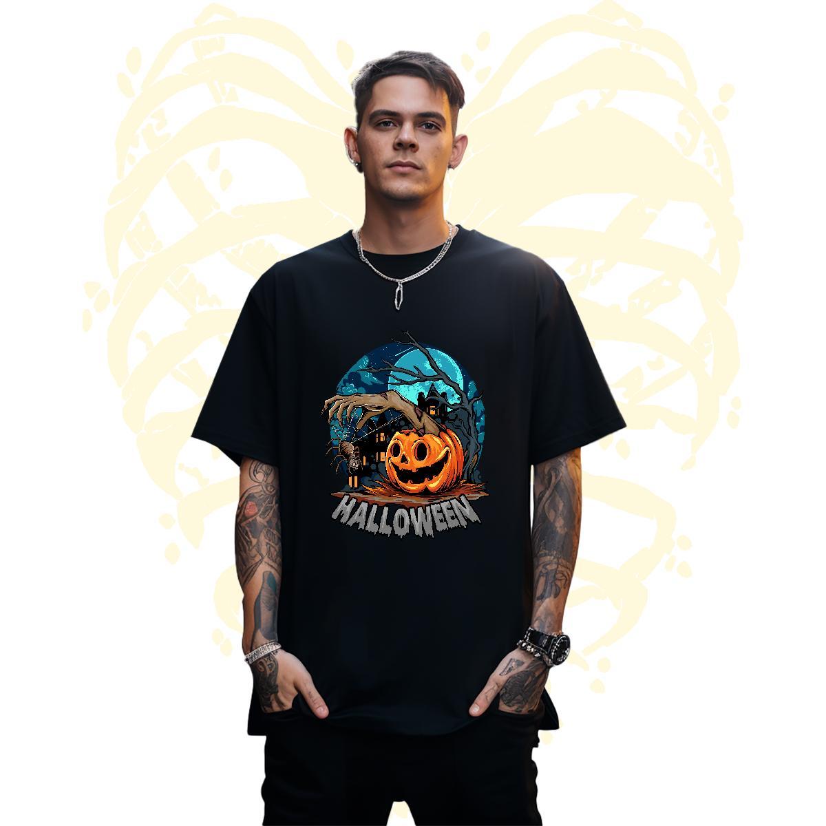 Classic T Shirts Men halloween Breathable Crew Neck Street Casual Cartoon Printing L-4XL 100% Cotton 230g Tshirts Fashion New Tops Shirt