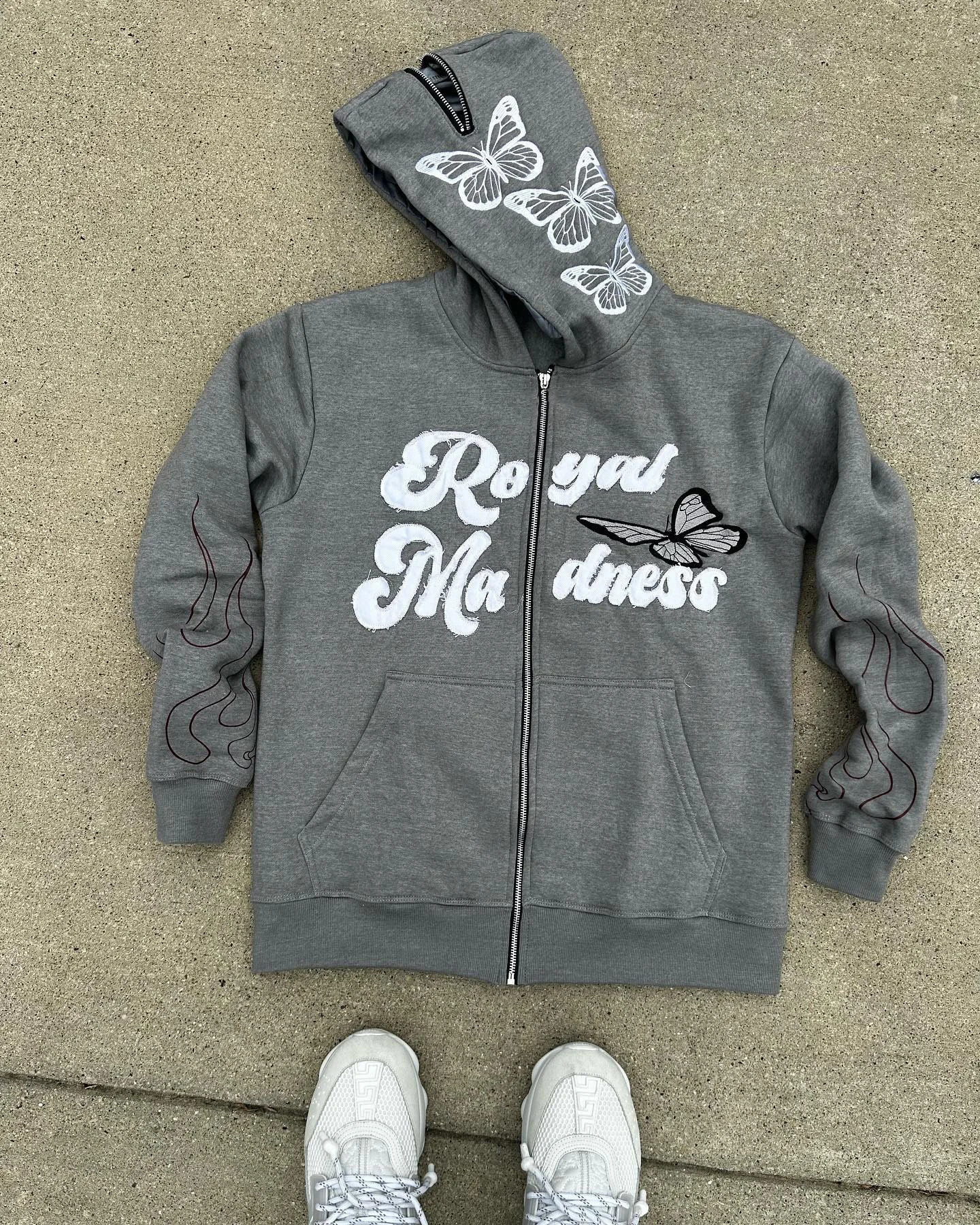 Y2k Retro Trend Letter Butterfly Pattern Embroidered Loose Hoodie Street Oversized Zipper Sportswear Mens Emo 240819