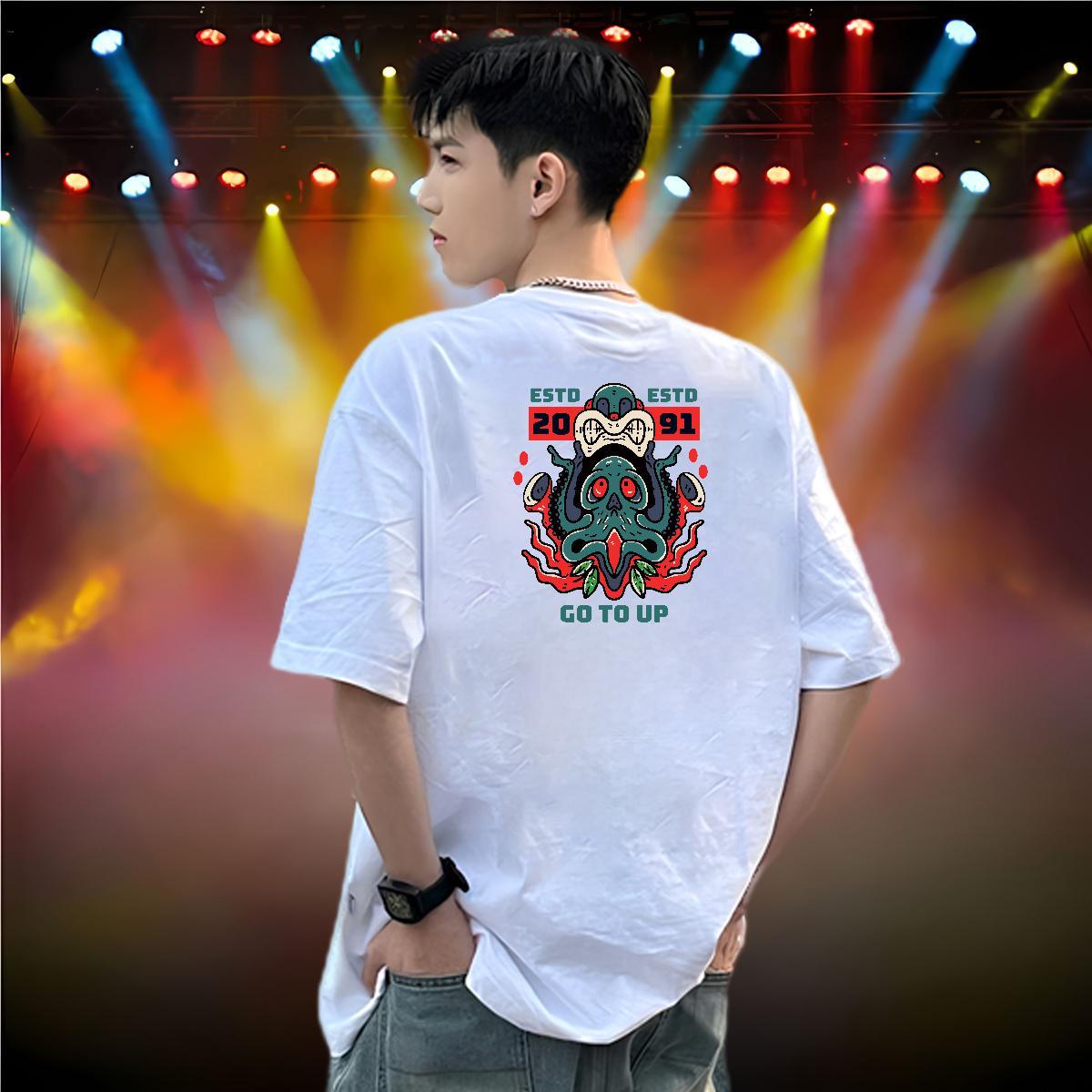 Wholesale Men Clothes T-Shirt octopus Sports Casual 100% Cotton 230g Tops Tees Pure Cotton Comfortable Mens T Shirts Asian Size