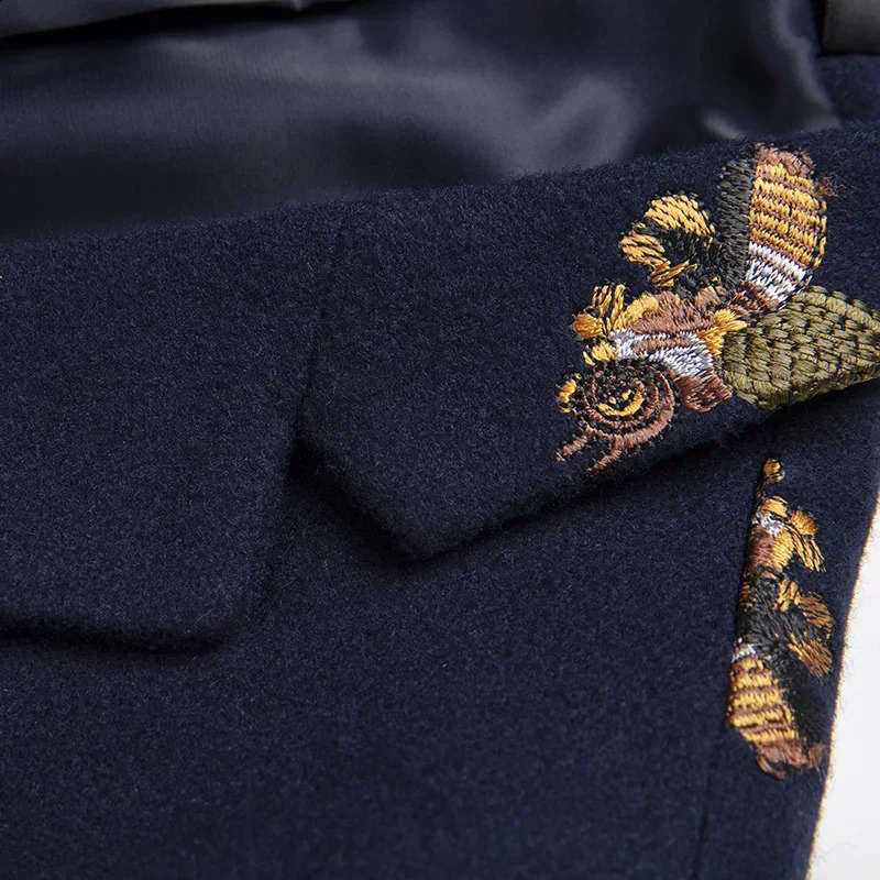 S6XL boutique fashion embroidered mens casual business jacket slim fit suit navy blue wedding banquet 240819