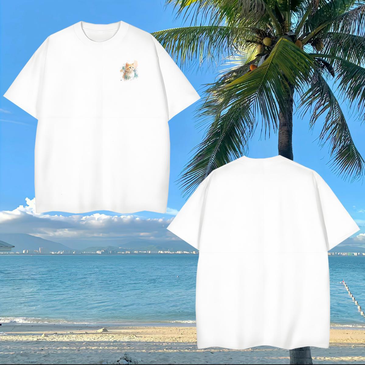 Wholesale Men Clothes T-Shirt cat Hip Hop 230g 100% Cotton Tops Crew Neck Designer T-Shirts DIY Printed