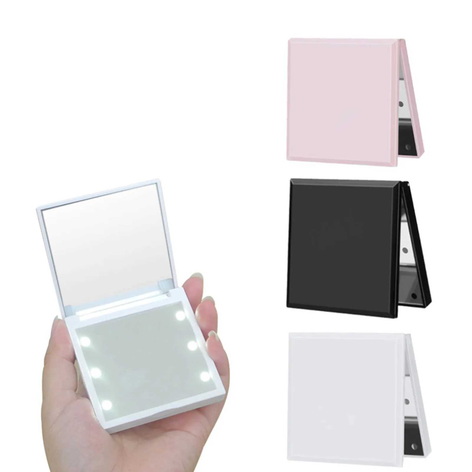 Mini LED Lights Vanity Mirror Foldable Lighted Makeup Mirror Double-sided Cosmetic Hand Folding Portable Compact Pocket Mirror Y240819