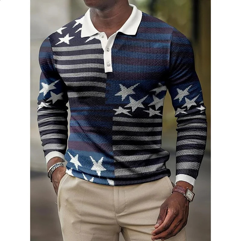 European And American Mens High-quality Long Sleeved Polo Shirt Selling Long Sleeve Digital Printing Tops 240820